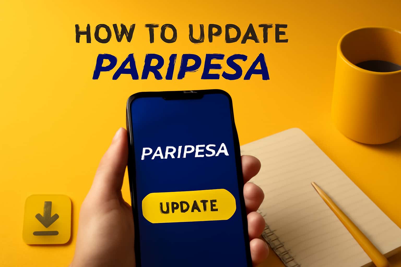 Informational scene about updating the Paripesa App.