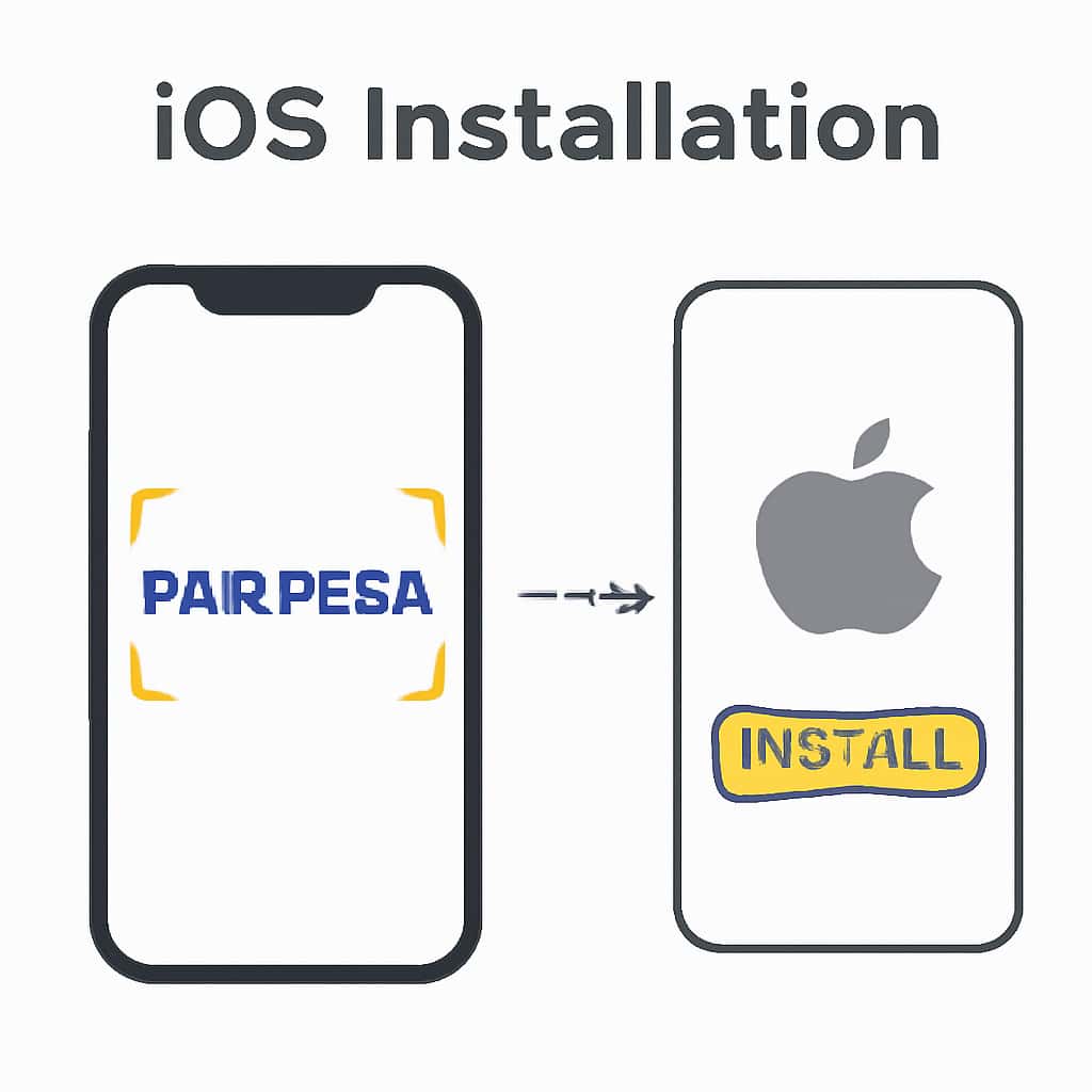 An illustration outlining the steps to install the Paripesa app on iOS.