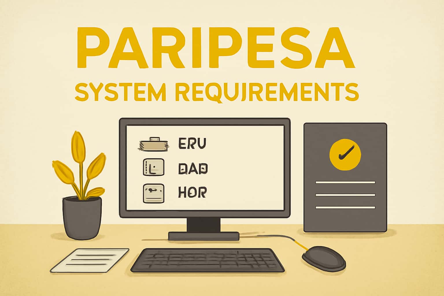 Informative scene depicting Paripesa System Requirements with a futuristic theme.